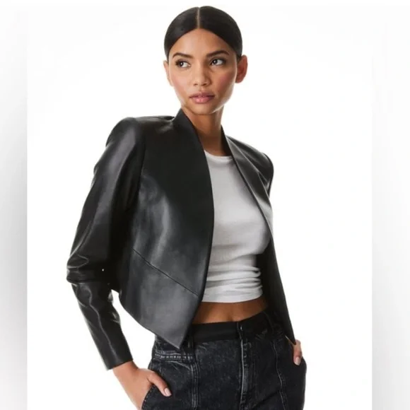 NWOT Alice + Olivia Harvey Black Lamb Leather Women's Jacket - Picture 1 of 11